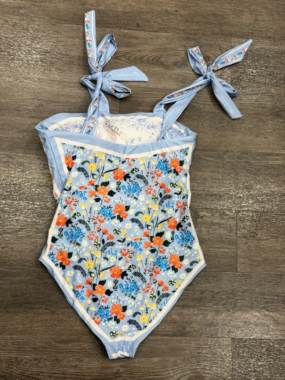Reversible Light Blue Floral Tie-Shoulder One-Piece Swimsuit - Picture 2 of 4